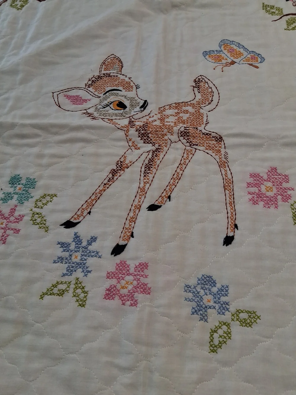 4 Handmade Vintage Embroidered Baby Quilts -2 Bambi, Sunbonnet Sue Applique...